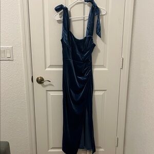 Velvet Sweetheart Neckline Split Ruched Knotted Maxi Dress